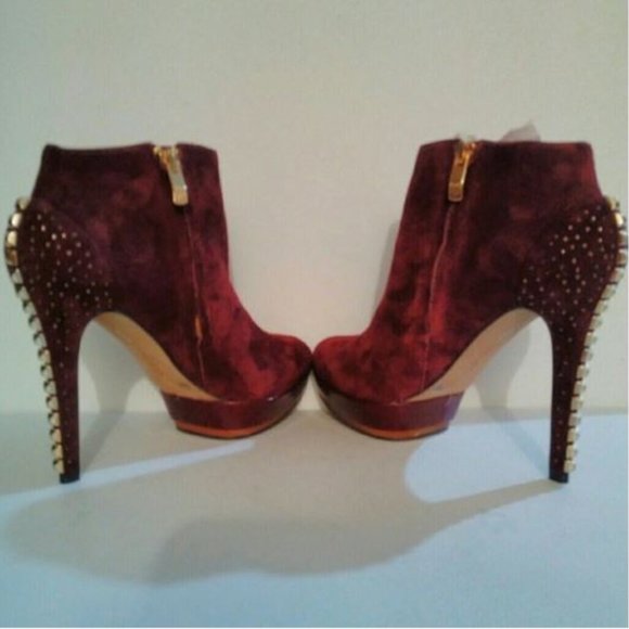 VINCE CAMUTO 37 / 7 NEW RUBY SUEDE LEATHER ANKLE BOOTS BOOTIES cranberry - Picture 5 of 10